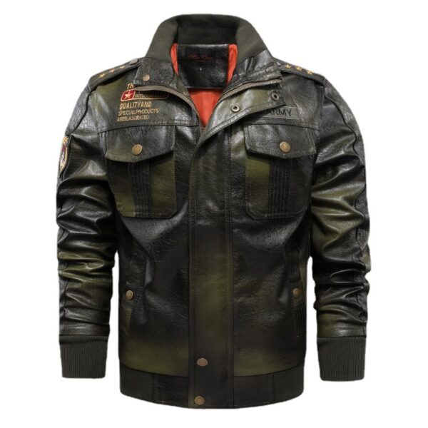 Leather Jacket Men's Stand-up Collar Slim Fit Short - Image 3