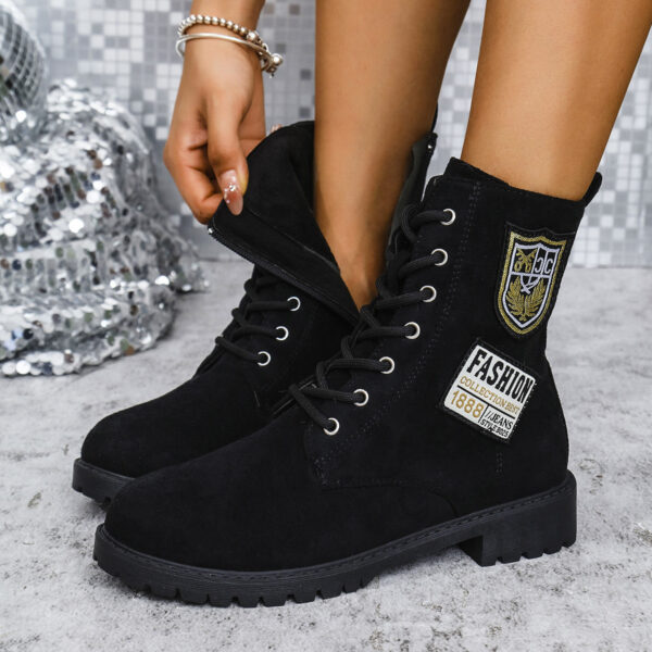 Fashion Lace-up Chunky Heels Boots Winter Round Toe Shoes For Women - Image 4