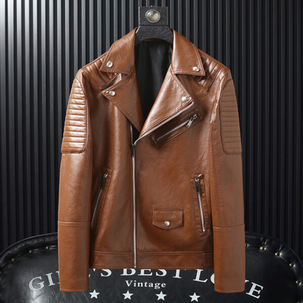 Spring And Autumn Slim-fitting Biker Leather Jacket - Image 3