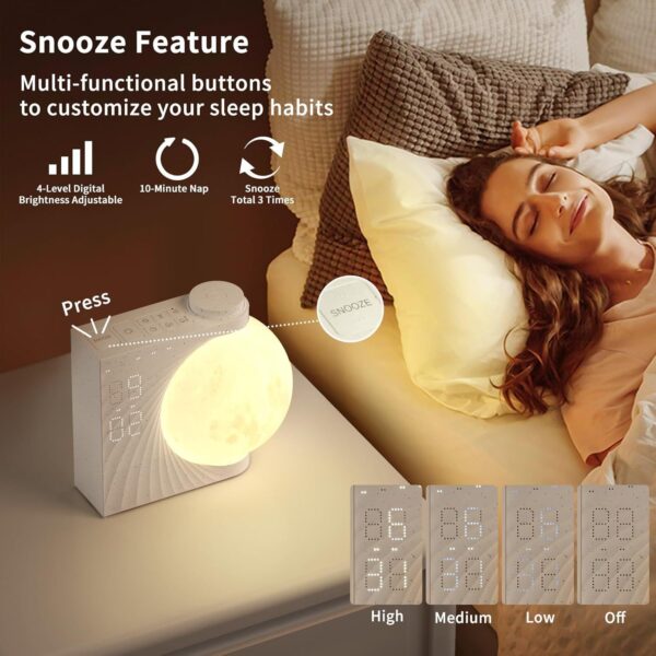 Colorful Atmosphere Moon Light Clock Wake Up Light Breathing Light Three Level Dimming Clock Dual Alarm Clock Timing White Noise - Image 4