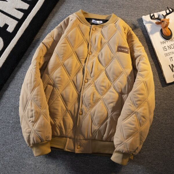 Japanese-style Retro Diamond Lattice Cotton Coat Jacket - Image 3