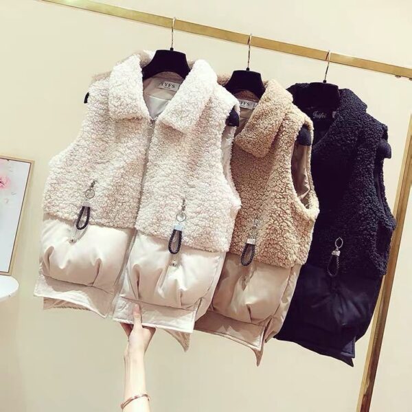 Winter New Polo Collar Lamb Wool Vest Women's Short Korean Style - Image 4