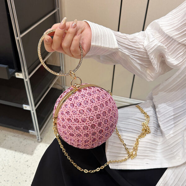 Diamond Retro Shoulder Bag Women's Crossbody Chain Ball Small Round Bag - Image 5