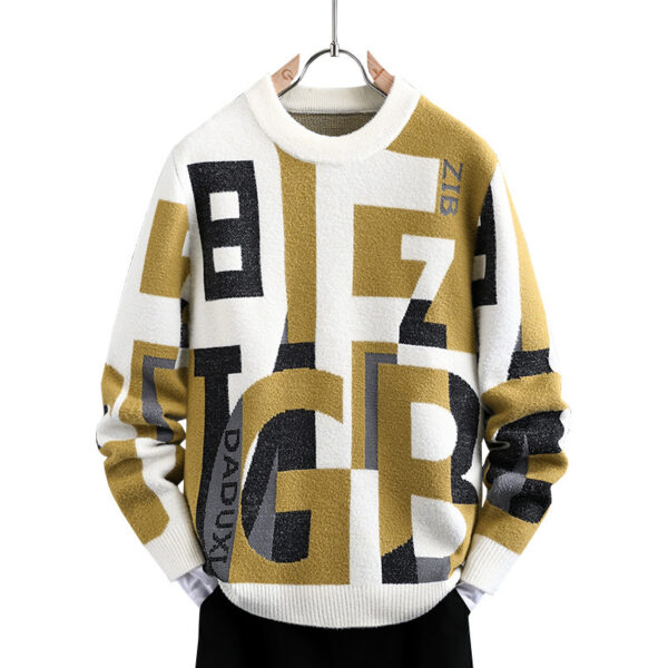 Men's Letter Jacquard Round Neck Loose Casual Sweater - Image 8