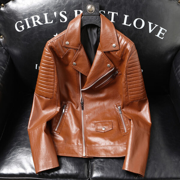 Spring And Autumn Slim-fitting Biker Leather Jacket - Image 4