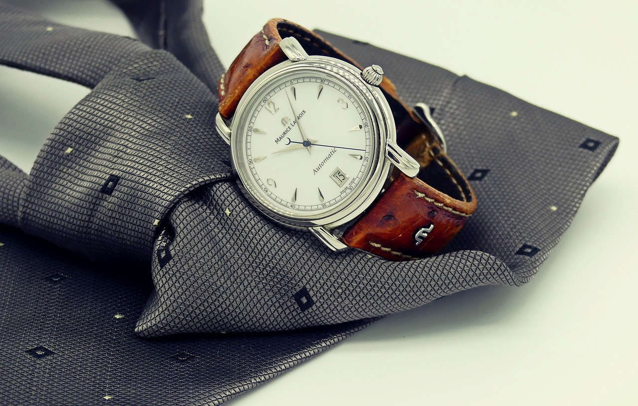 wrist watch, clock, necktie