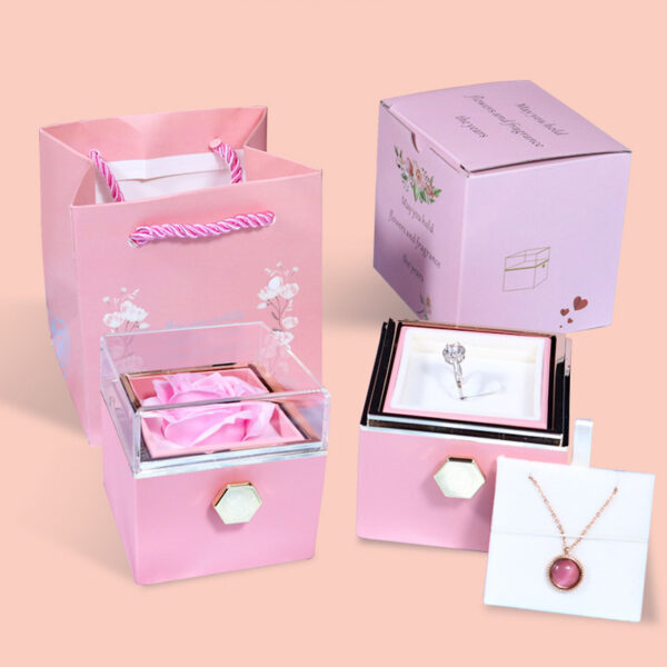 Rotating Soap Flower Rose Gift Box Creative Rotating Rose Jewelry Packaging Box Valentine's Day Gift For Women - Image 4