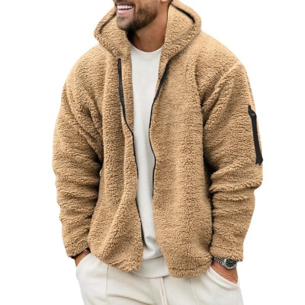 Plush Hooded Jacket Men's Autumn And Winter Fleece Double-sided Wear Warm Coat With Zipper Loose Casual Jacket Outdoor Clothing - Image 5